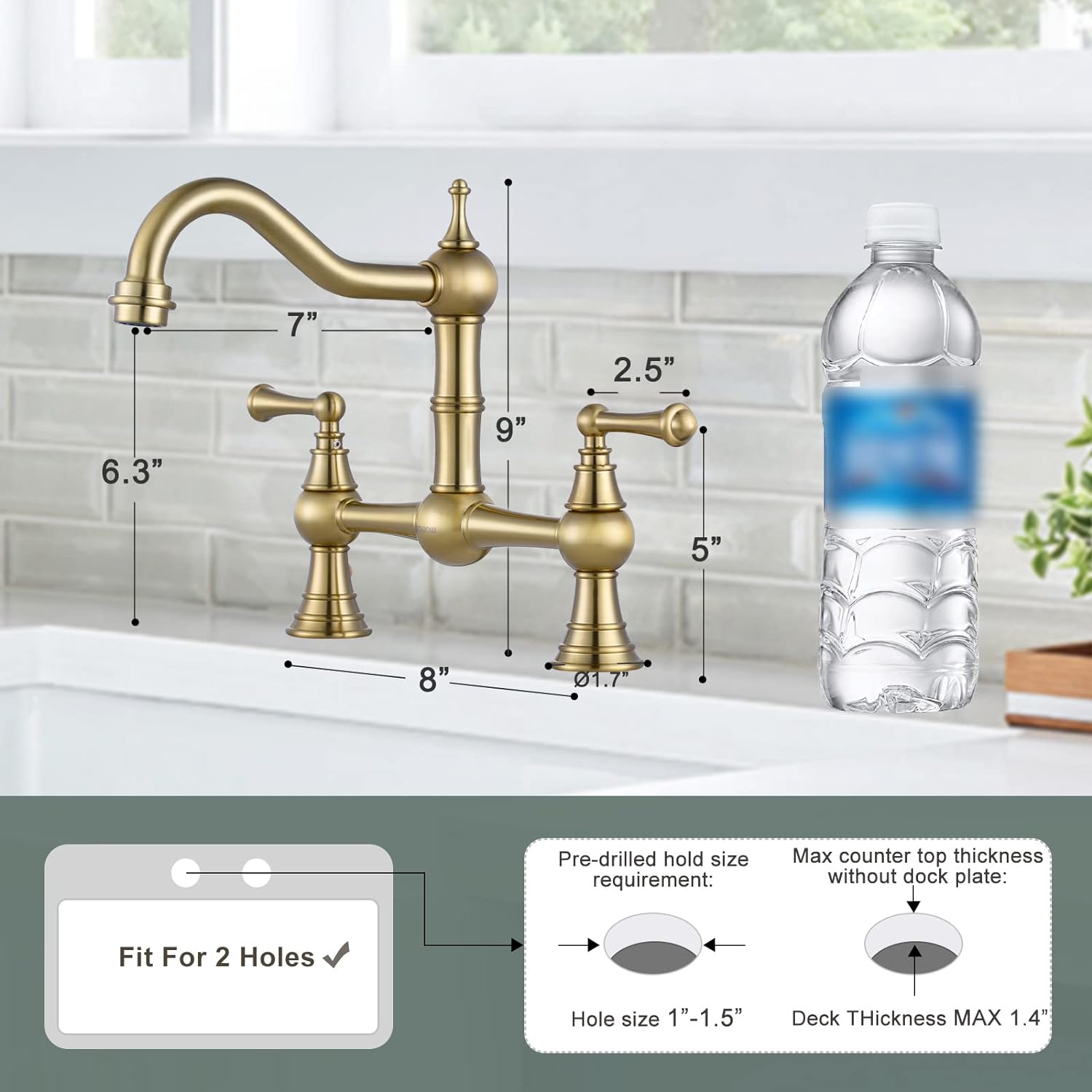 IVIGA Gold Bridge Antique Brass Kitchen Faucet 2 Hole 2 Handle | IVIGA ...
