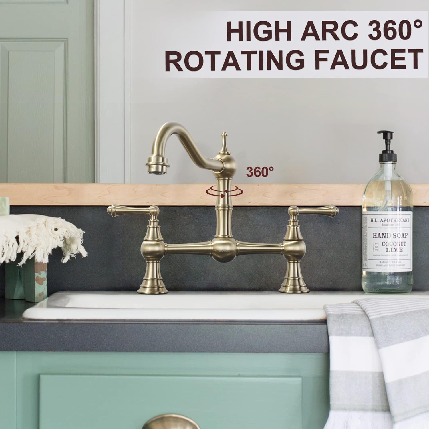 IVIGA Gold Bridge Antique Brass Kitchen Faucet 2 Hole 2 Handle | IVIGA ...