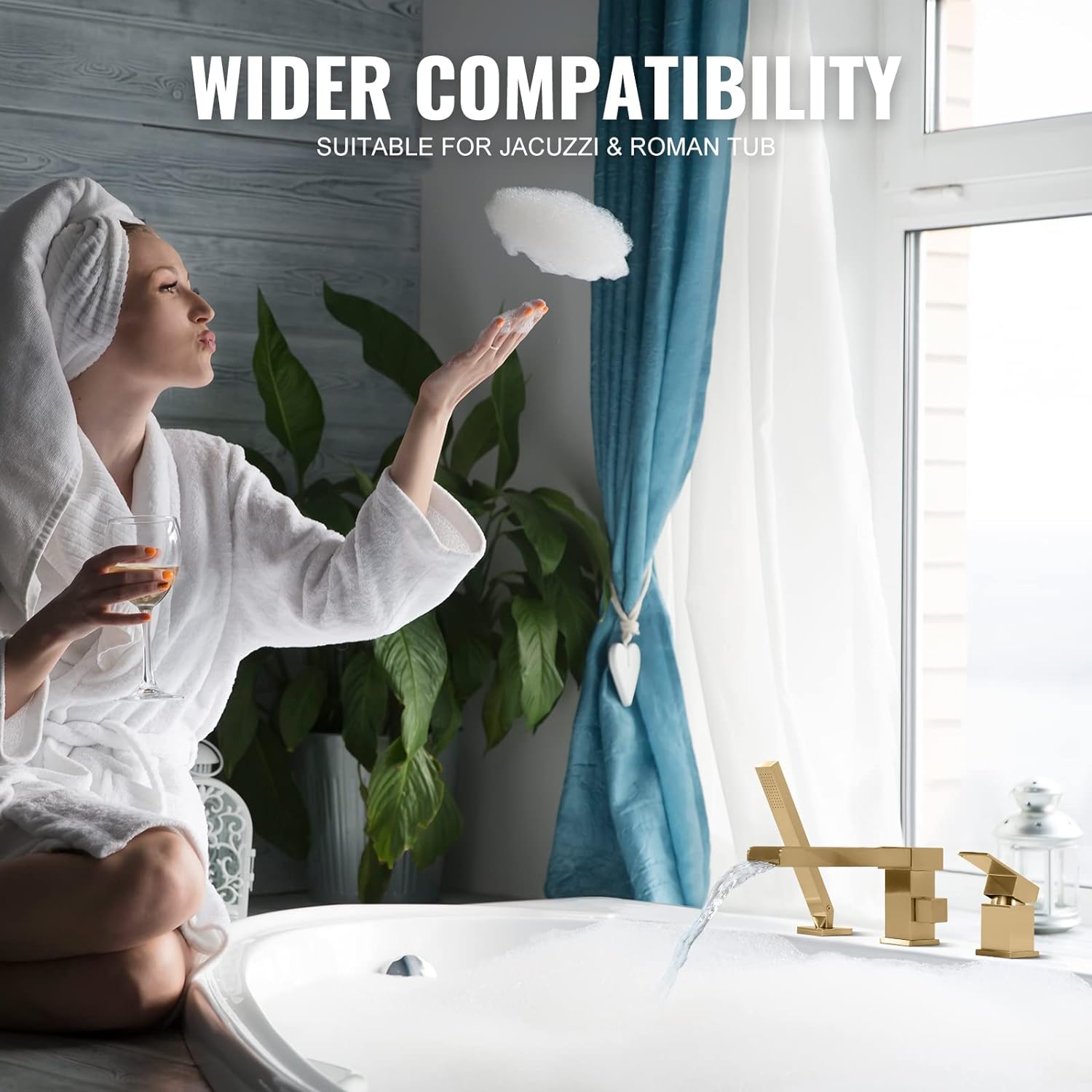 IVIGA Modern Roman Bathtub Faucet With Sprayer Garden Deck Mount ...