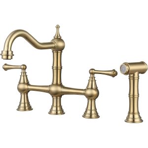 iVIGA Gold Kitchen Faucet with Side Sprayer, 4 Hole Brass Kitchen Faucets for Sink