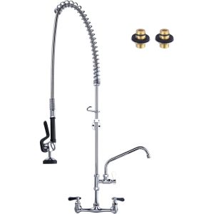 iVIGA Brushed Nickel 25″ Commercial Kitchen Faucet Wall Mount with Pre-Rinse Sprayer and 9.6″ Swing Spout