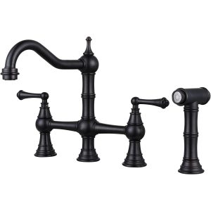 iVIGA Oil Rubbed Bronze Kitchen Faucet with Side Sprayer, 4 Hole Brass Kitchen Faucets for Sink