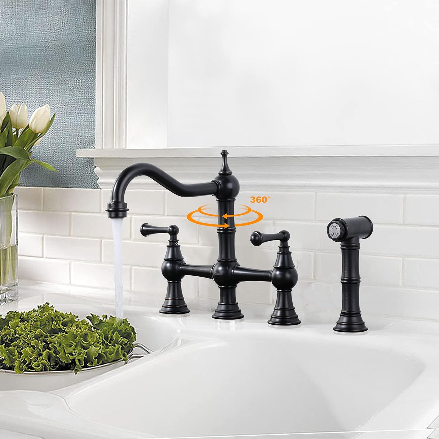 iVIGA Oil Rubbed Bronze Kitchen Faucet with Side Sprayer, 4 Hole Brass Kitchen Faucets for Sink