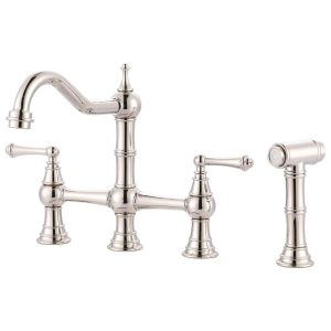 iVIGA Polished Nickel Kitchen Faucet with Side Sprayer, 4 Hole Brass Kitchen Faucets for Sink
