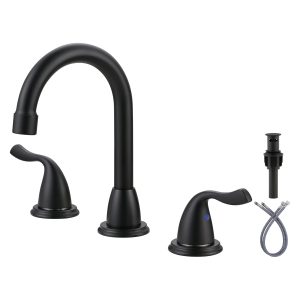 Widespread Bathroom Faucet 8 Inch 3 Hole, 2 Handles Bathroom Sink Faucet with Drain Assembly Black