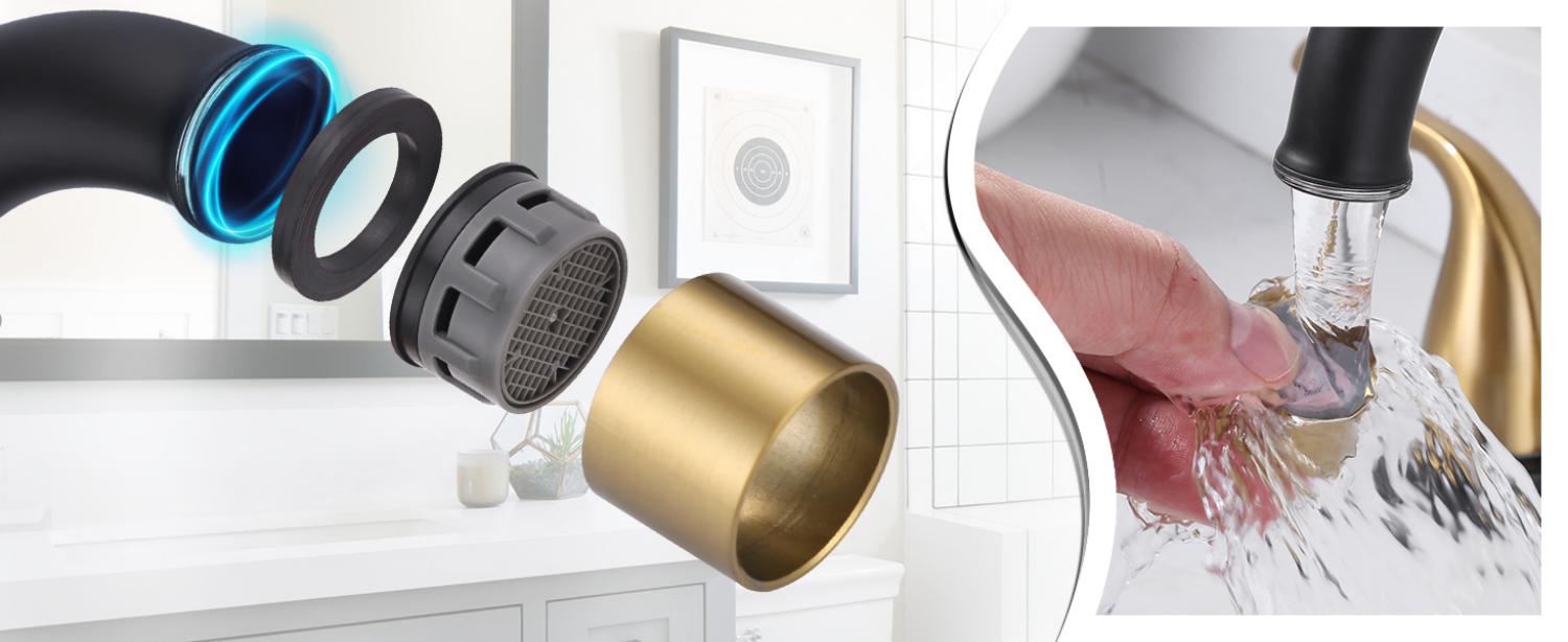 Widespread Bathroom Faucet 8 Inch 3 Hole, 2 Handles Bathroom Sink Faucet with Drain Assembly Black and Gold - Hot Bathroom Faucets - 3