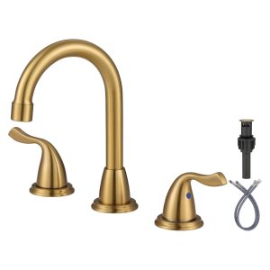 Widespread Bathroom Faucet 8 Inch 3 Hole, 2 Handles Bathroom Sink Faucet with Drain Assembly Gold