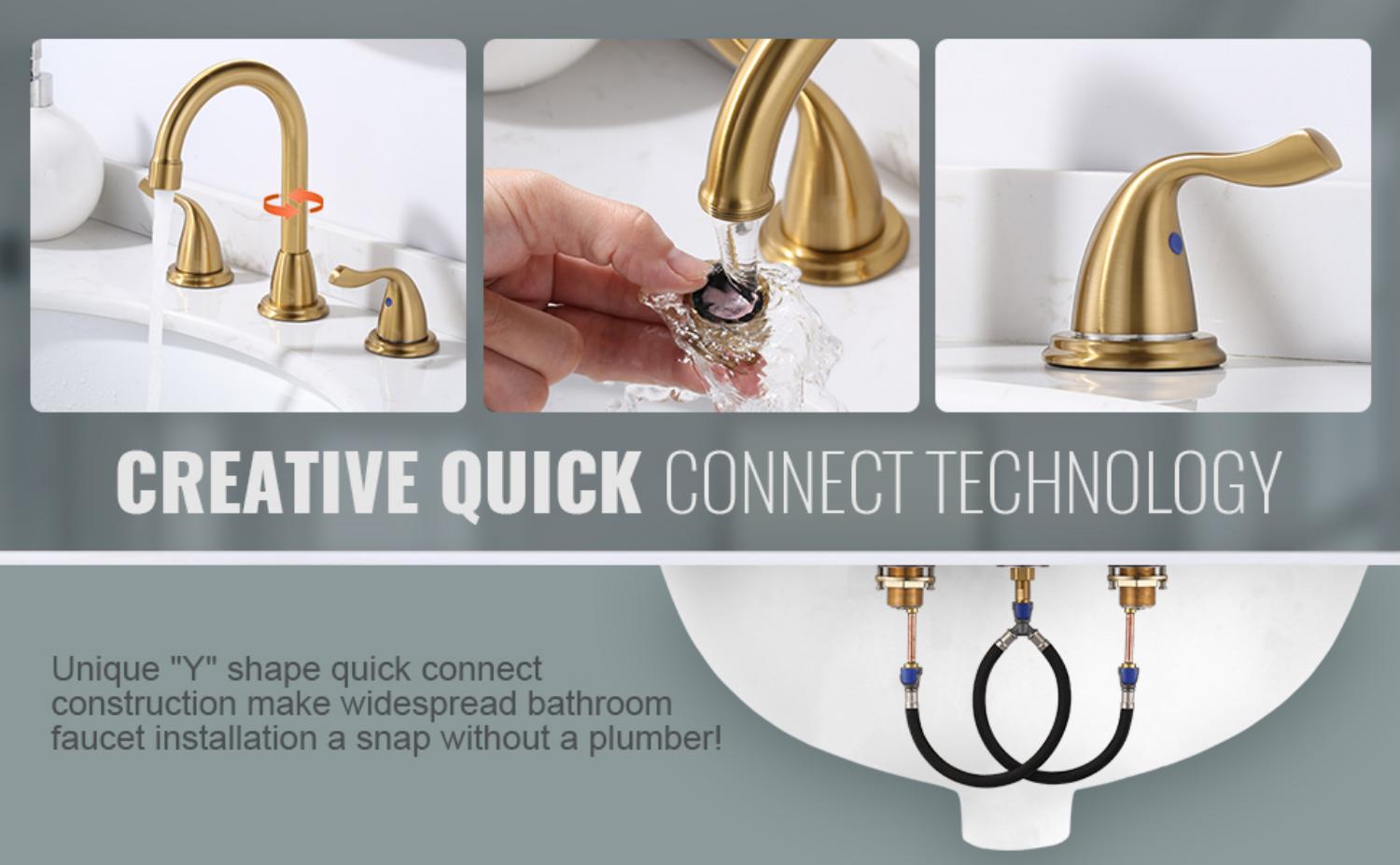Widespread Bathroom Faucet 8 Inch 3 Hole, 2 Handles Bathroom Sink Faucet with Drain Assembly Gold - Hot Bathroom Faucets - 3