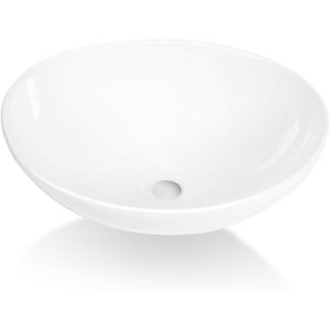 iVIGA White Oval Ceramic Countertop Bathroom Vanity Vessel Sink