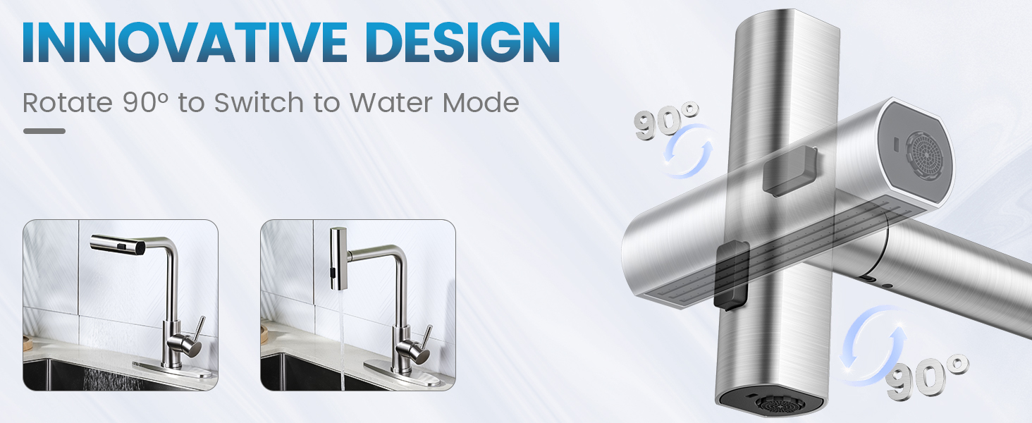 iVIGA Brushed Nickel 3 Modes Splash Proof Sink Faucet with Sprayer - Hot Kitchen Faucets - 2