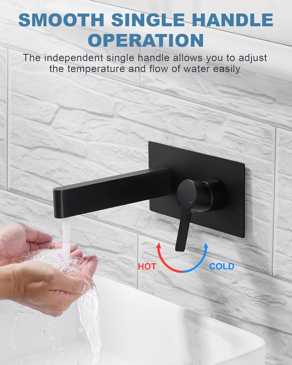 IVIGA Matte Black Single Handle Wall Mount Bathroom Sink Faucet With ...