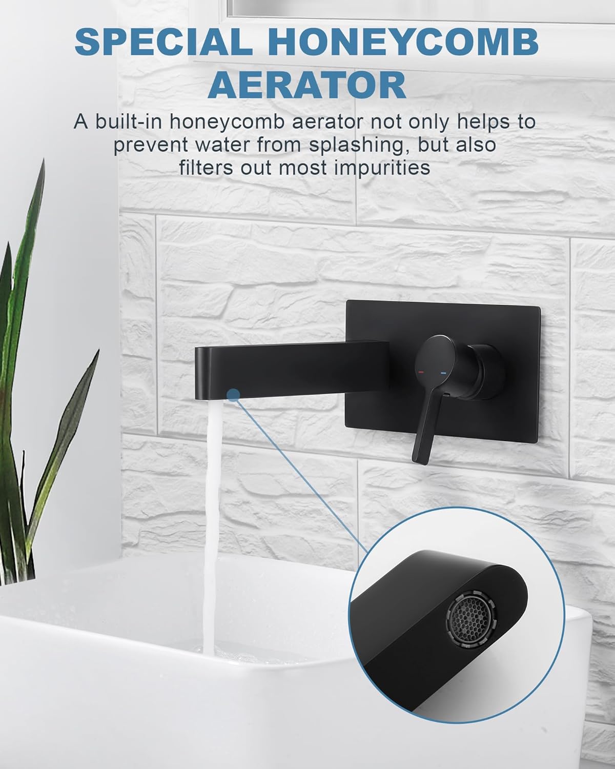 IVIGA Matte Black Single Handle Wall Mount Bathroom Sink Faucet With ...