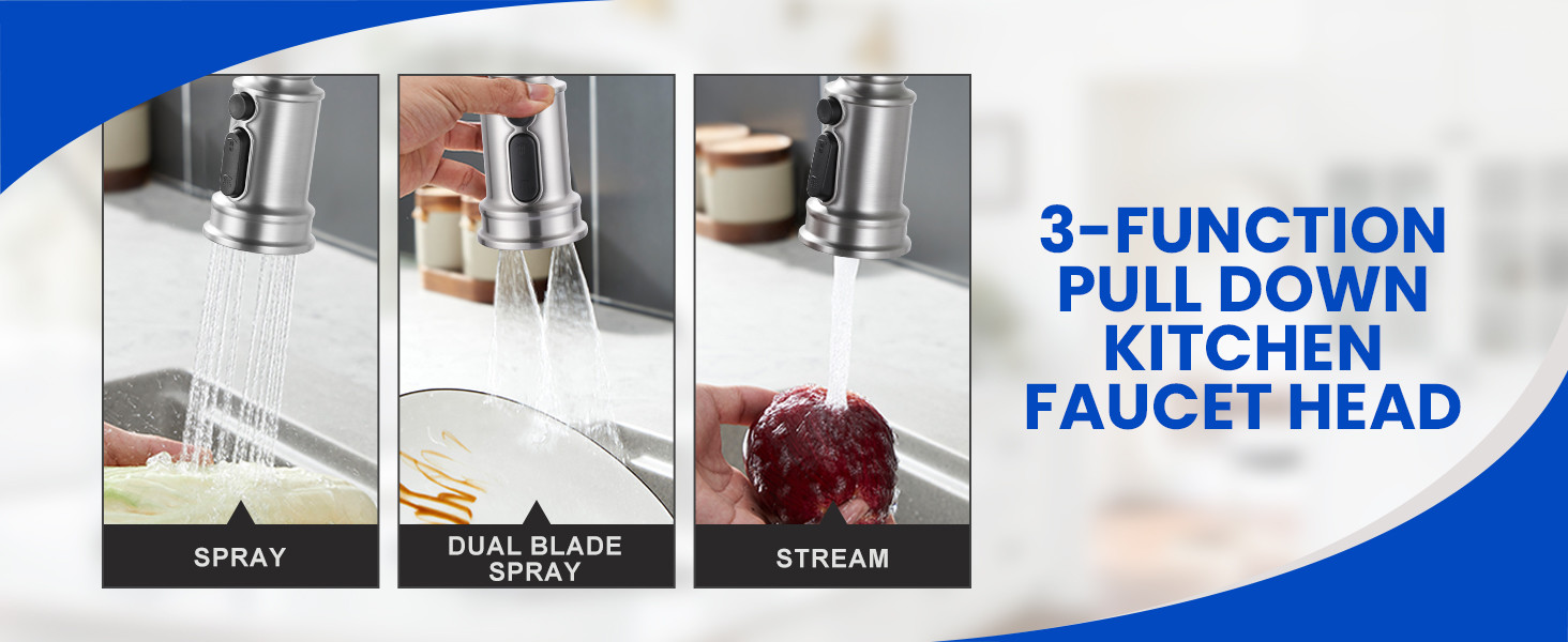 iVIGA 3-Function Brushed Nickel Pull Down Spray Head for Kitchen Faucet with 9 Adapters - Accessories - 5