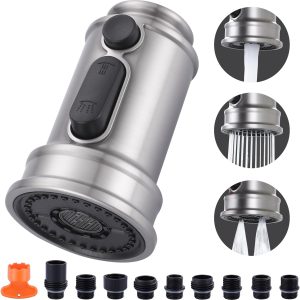 iVIGA 3-Function Brushed Nickel Pull Down Spray Head for Kitchen Faucet with 9 Adapters