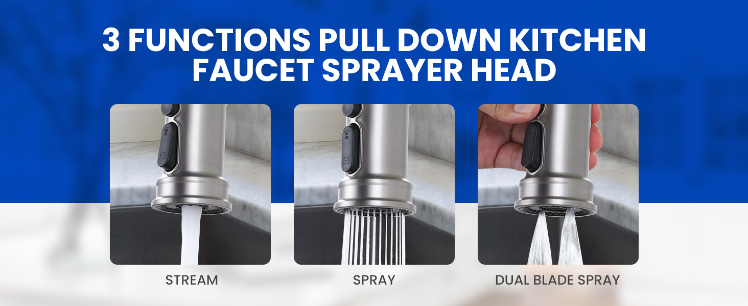 iVIGA 3-Function Brushed Nickel Pull Down Spray Head for Kitchen Faucet with 9 Adapters - Accessories - 4