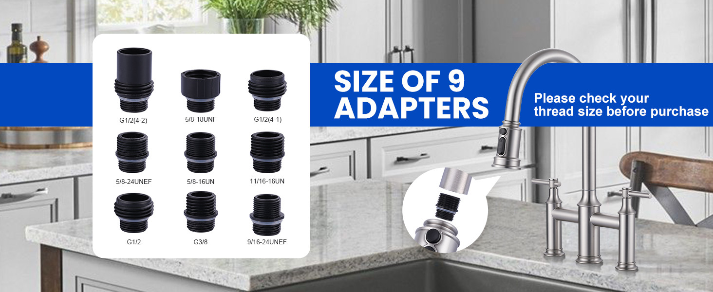 iVIGA 3-Function Brushed Nickel Pull Down Spray Head for Kitchen Faucet with 9 Adapters - Accessories - 3