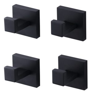 iVIGA Matte Black Square Stainless Steel Bathroom Robe Hook (4-Pack)