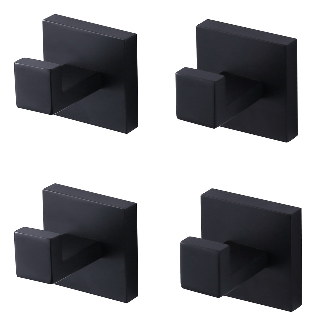 iVIGA Matte Black Square Stainless Steel Bathroom Robe Hook (4-Pack)