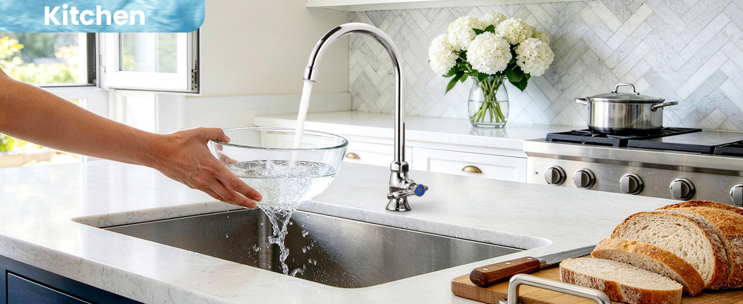 iVIGA Commercial Pantry Faucet with 6.5 Inch Gooseneck Swivel Spout, Single Hole Deck Mount Cold Water Only 2 iVIGA Commercial Pantry Faucet with 6.5 Inch Gooseneck Swivel Spout, Single Hole Deck Mount Cold Water Only - Kitchen Faucets - 2