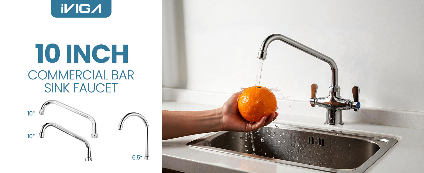 iVIGA Single Hole Dual Handle Commercial Bar Sink Faucet with 10 Inch 360° Swing Spout, Hot and Cold 1 iVIGA Single Hole Dual Handle Commercial Bar Sink Faucet with 10 Inch 360° Swing Spout, Hot and Cold - Kitchen Faucets - 1