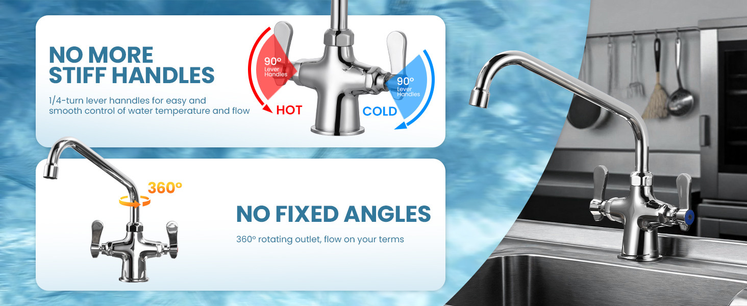 iVIGA Single Hole Dual Handle Commercial Bar Sink Faucet with 10 Inch 360° Swing Spout, Hot and Cold 3 iVIGA Single Hole Dual Handle Commercial Bar Sink Faucet with 10 Inch 360° Swing Spout, Hot and Cold - Kitchen Faucets - 3