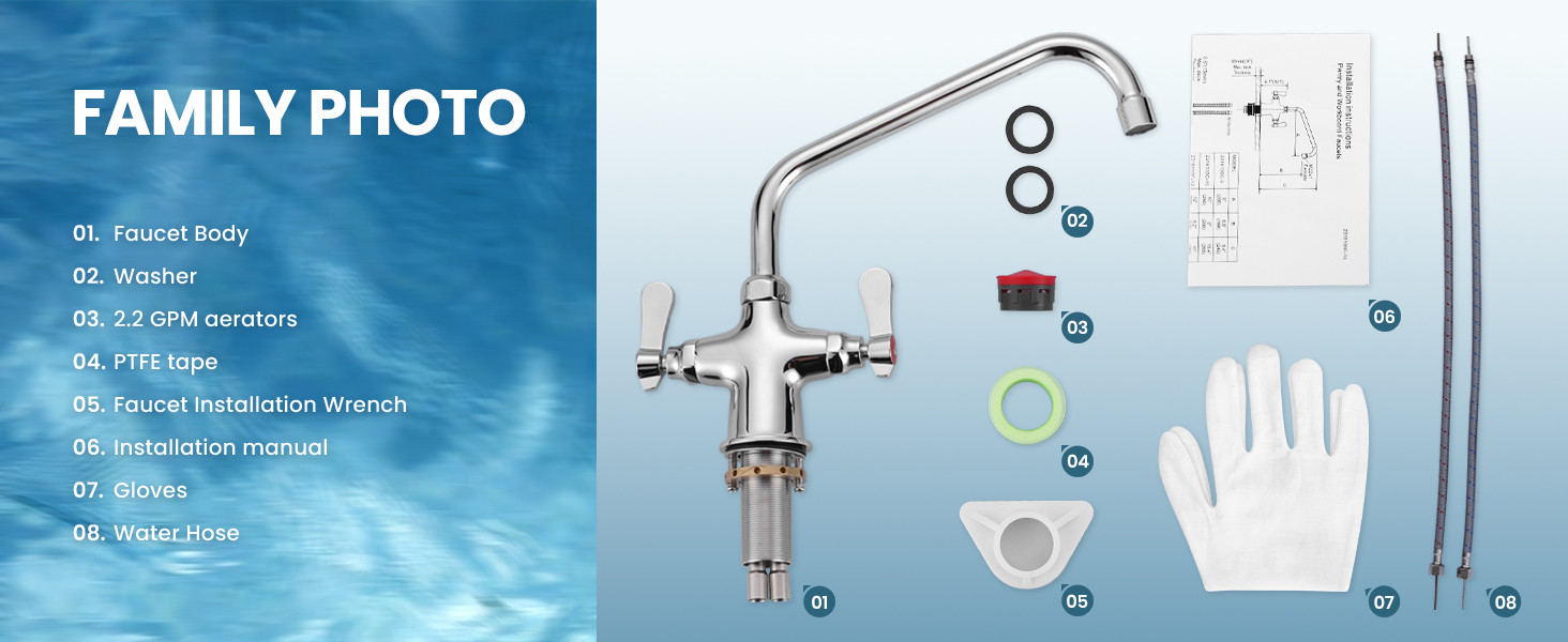 iVIGA Single Hole Dual Handle Commercial Bar Sink Faucet with 10 Inch 360° Swing Spout, Hot and Cold 8 iVIGA Single Hole Dual Handle Commercial Bar Sink Faucet with 10 Inch 360° Swing Spout, Hot and Cold - Kitchen Faucets - 8