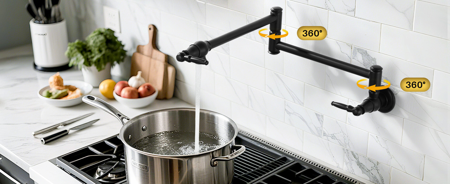 iVIGA Matte Black Vintage Wall Mount Pot Filler Faucet with Double Joint Folding Swing Arm - Kitchen Faucets - 2