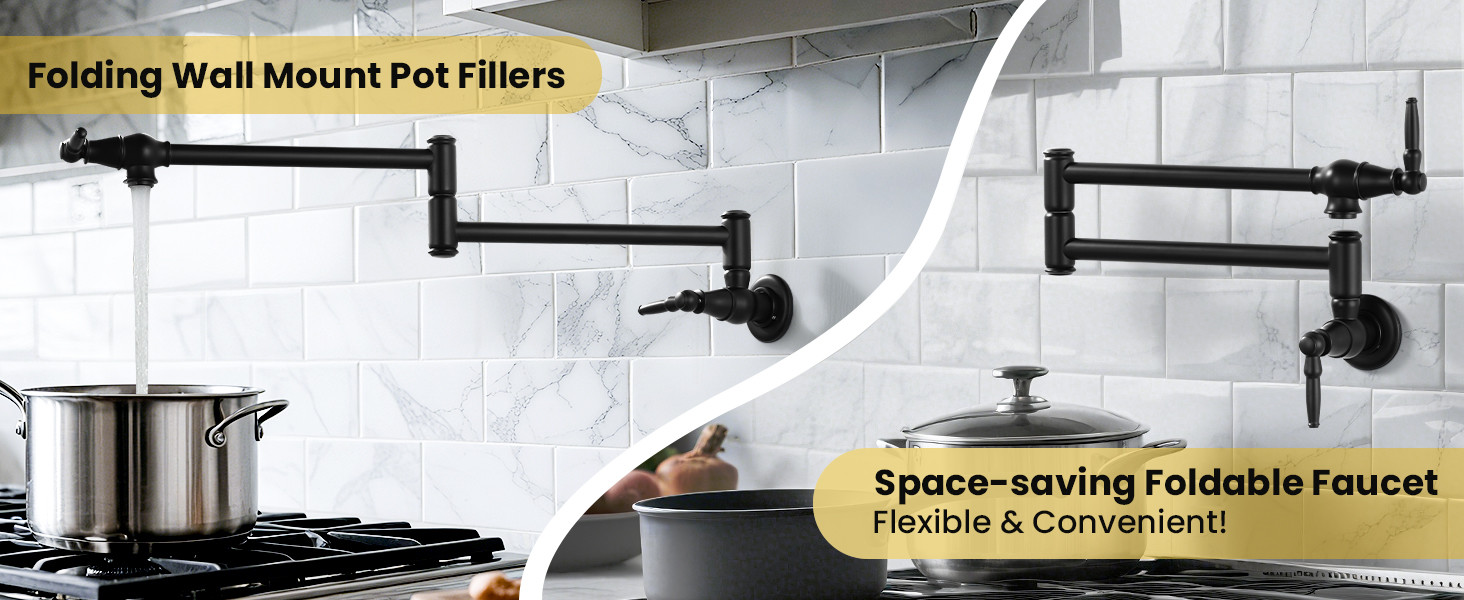 iVIGA Matte Black Vintage Wall Mount Pot Filler Faucet with Double Joint Folding Swing Arm - Kitchen Faucets - 3