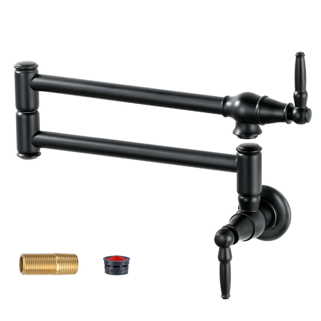 iVIGA Matte Black Vintage Wall Mount Pot Filler Faucet with Double Joint Folding Swing Arm