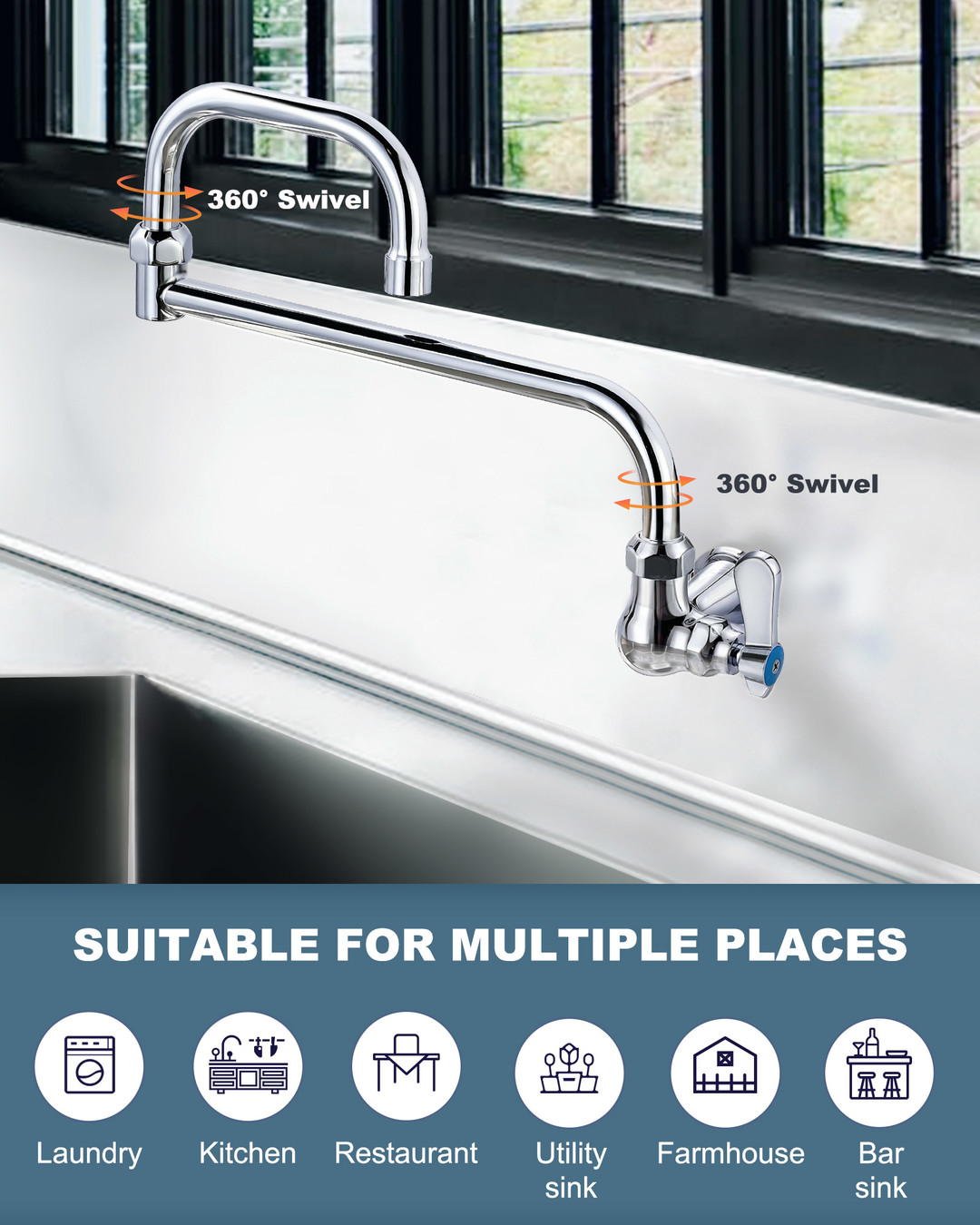 iVIGA Wall Mount Commercial Pot Filler Faucet with 20.6 Inch Double Joint Swing Nozzle 3 iVIGA Wall Mount Commercial Pot Filler Faucet with 20.6 Inch Double Joint Swing Nozzle - Kitchen Faucets - 3